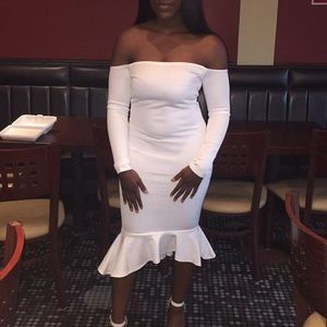 White Off The Shoulder Midi Dress